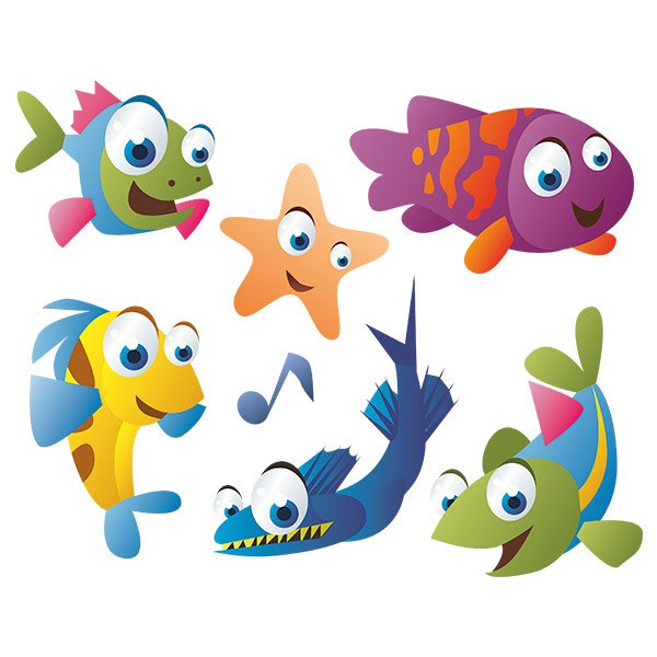 Kinderzimmer Wandtattoo: Aquarium Kit farbige Fische