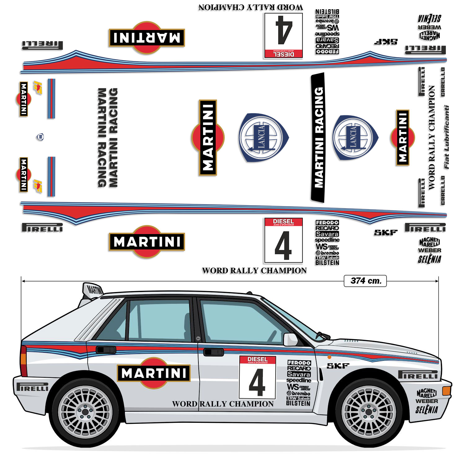 Aufkleber: Lancia Delta Integrale Martini Racing &ndash; World Rall