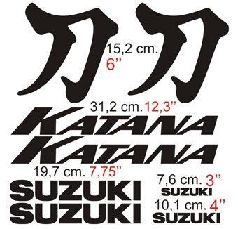 Aufkleber: Suzuki Katana mit dynamischer Typografie