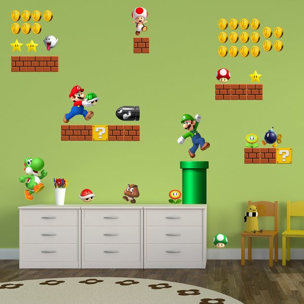 Kinderzimmer Wandtattoo: Super Mario Bros Wandtattoo-Set (60-teilig)
