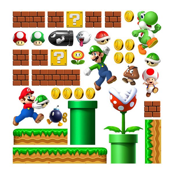 Kinderzimmer Wandtattoo: Set 38X Mario Bros Pilz-Königreich