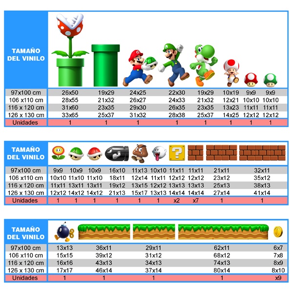 Kinderzimmer Wandtattoo: Set 38X Mario Bros Pilz-Königreich