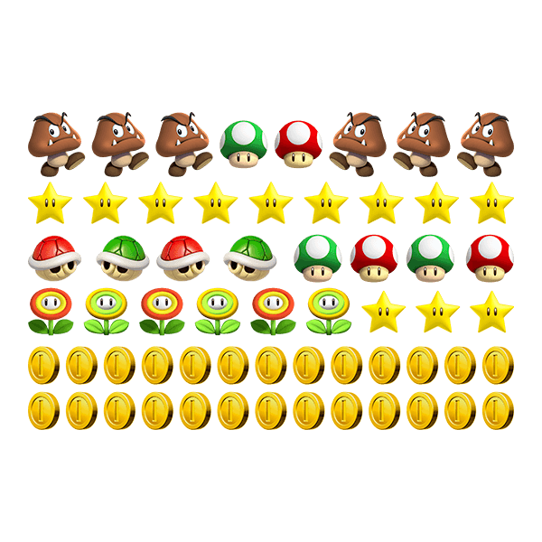 Kinderzimmer Wandtattoo: Set 60X Mario Bros Zeichen und Münzen