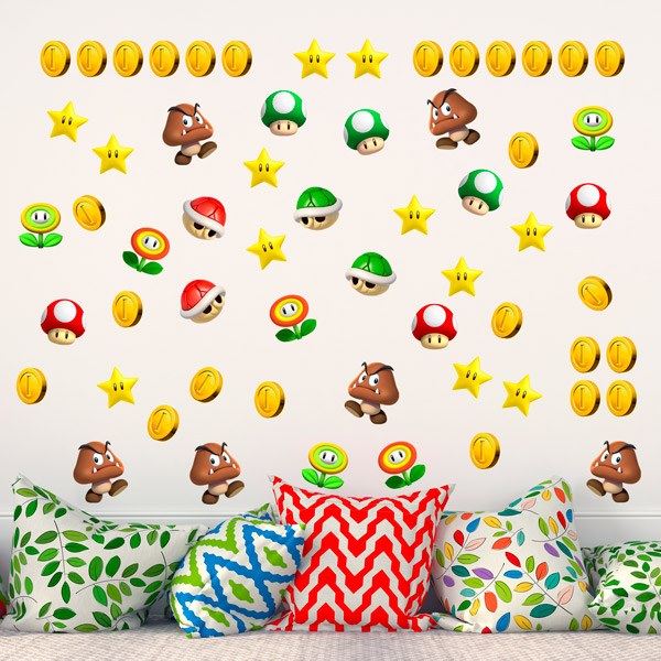 Kinderzimmer Wandtattoo: Set 60X Mario Bros Zeichen und Münzen