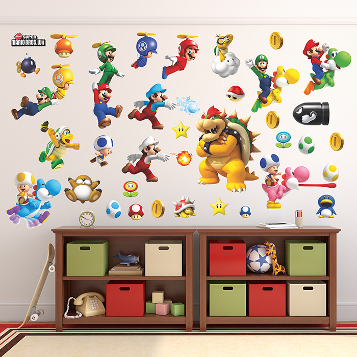 Kinderzimmer Wandtattoo: Super Mario Bros. Wii Aufkleber-Set (35-teilig)