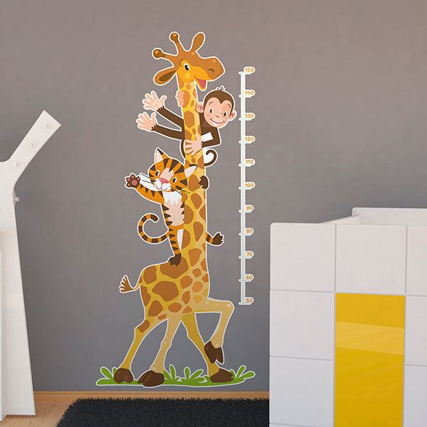 Kinderzimmer Wandtattoo: Messlatte Giraffe, Affe und Tiger