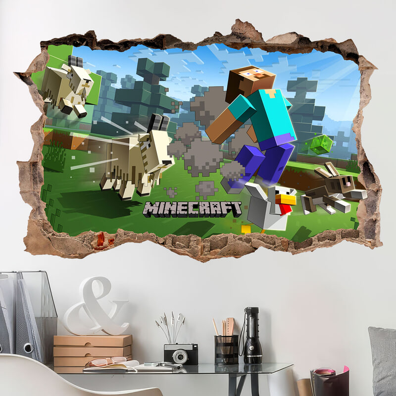 Wandtattoos: Minecraft 3D Loch Ziegen und Tiere