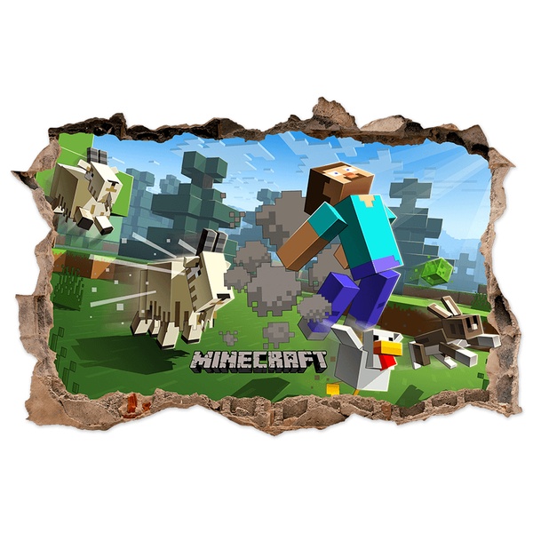 Wandtattoos: Minecraft 3D Loch Ziegen und Tiere