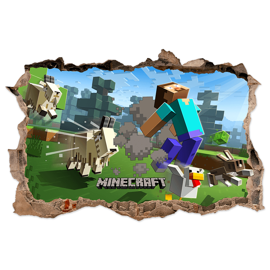 Wandtattoos: Minecraft 3D Loch Ziegen und Tiere