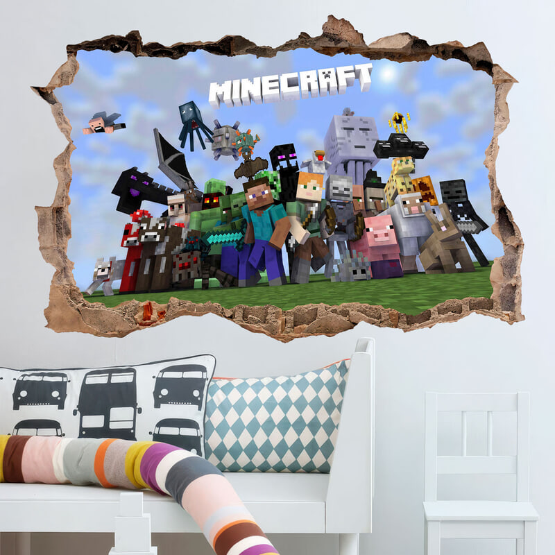 Wandtattoos: Minecraft 3D Loch Charaktere und Kreaturen