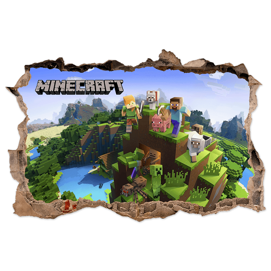 Wandtattoos: Minecraft Wandloch Berg und Charaktere