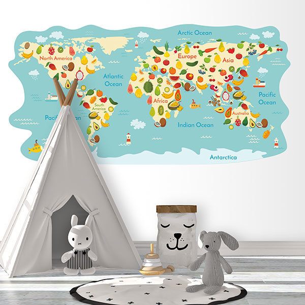 Kinderzimmer Wandtattoo: Weltkarte der Früchte 1