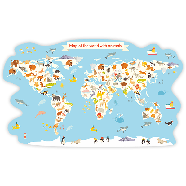 Kinderzimmer Wandtattoo: Weltkarte mit Tieren
