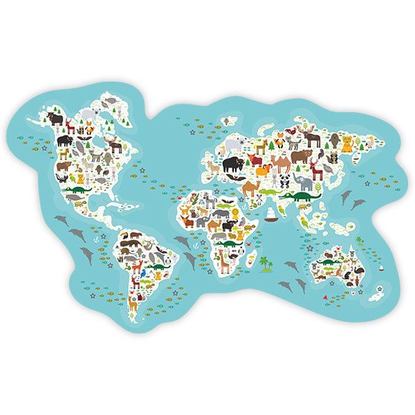 Kinderzimmer Wandtattoo: Weltkarte der Haupttiere