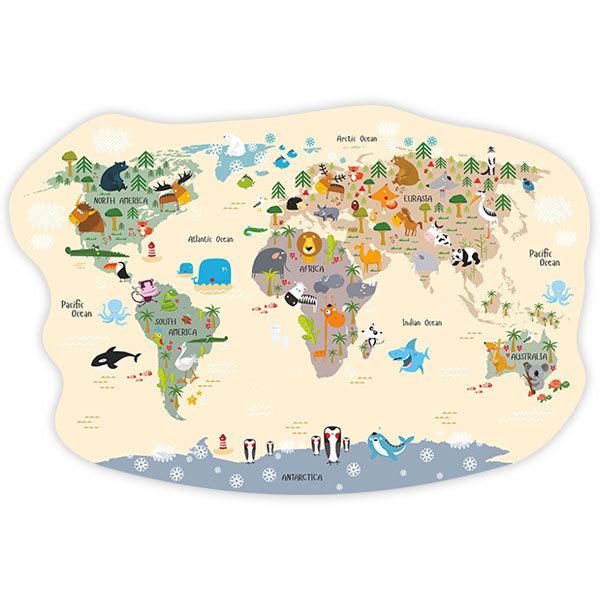 Kinderzimmer Wandtattoo: Weltkarte lustige Tiere