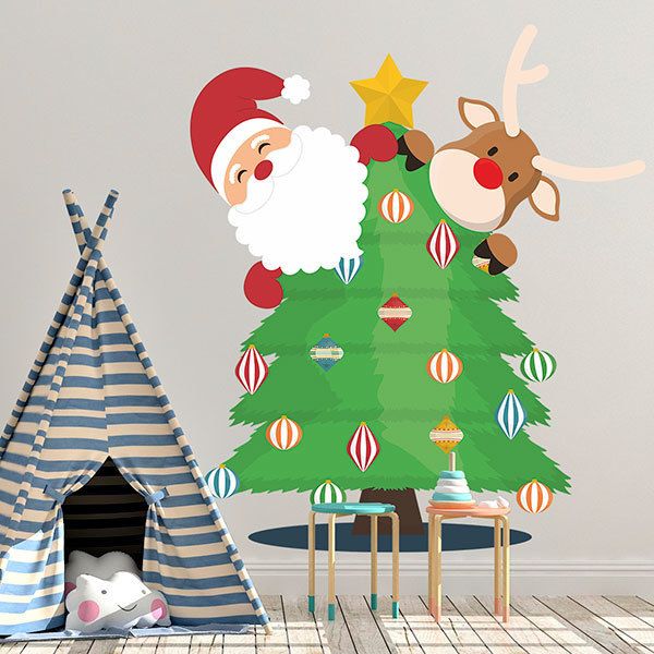 Wandtattoos: Weihnachtsmann und Rudolph im Baum
