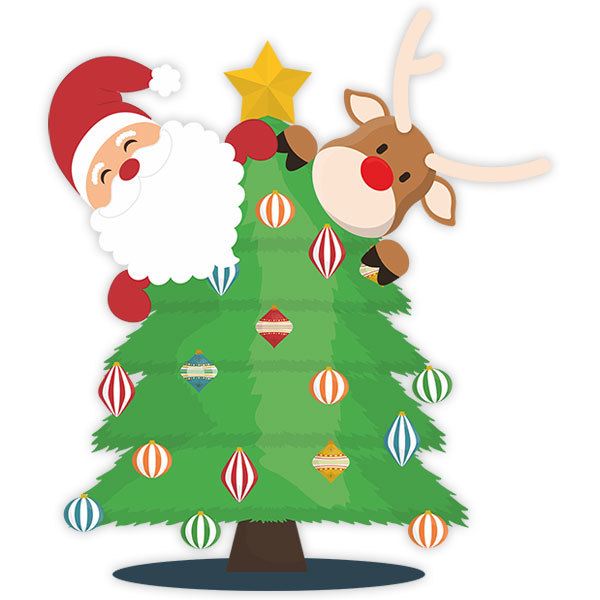 Wandtattoos: Weihnachtsmann und Rudolph im Baum