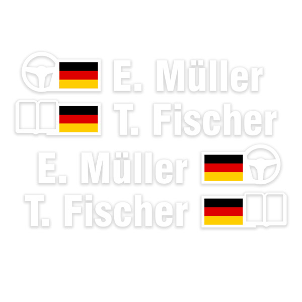 Aufkleber: Name und deutsche Rallye-Flagge
