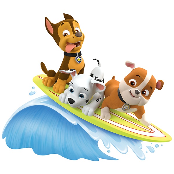 Kinderzimmer Wandtattoo: Paw Patrol - Chase, Marshall und Rubble surf