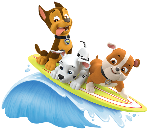Kinderzimmer Wandtattoo: Paw Patrol - Chase, Marshall und Rubble surf
