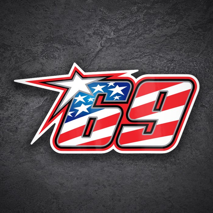 Aufkleber: Nummer 69 MotoGP Nicky Hayden mit Streifen