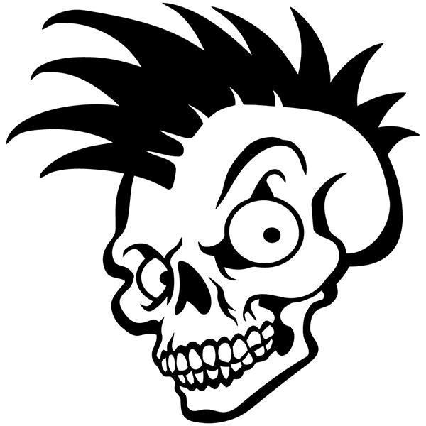 Aufkleber: Totenkopf mit Haarschnitt im Rockstil