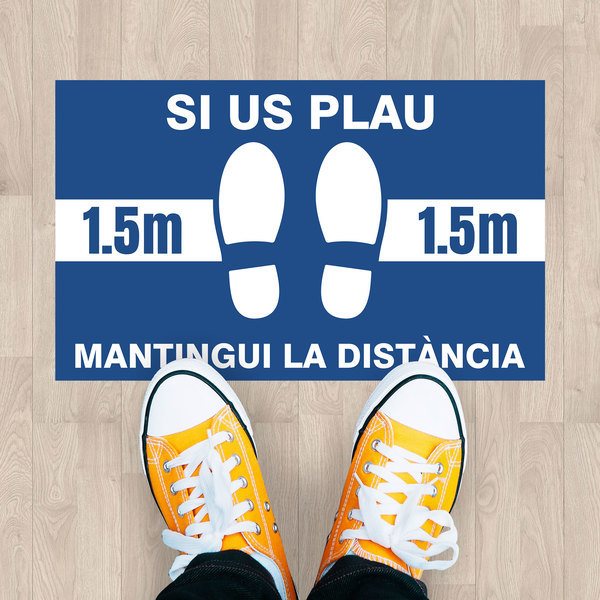 Aufkleber: Aufkleber Fußboden 1,5 m einhalten 3 - Katalanisch