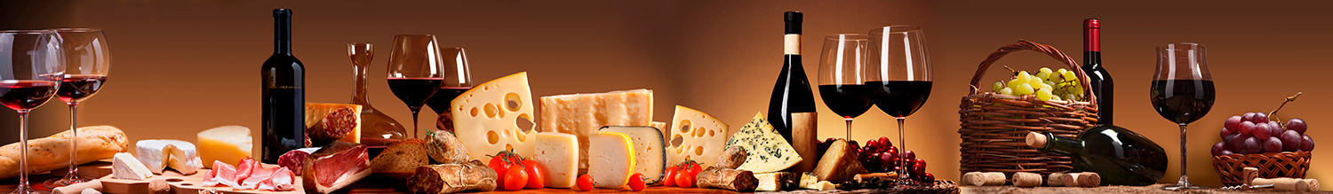 Fototapeten: Stilleben Wein, K&auml;se und Wurstwaren