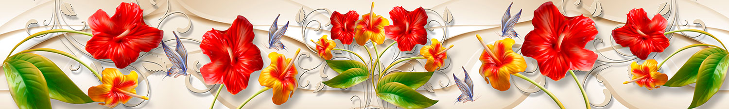 Fototapeten: Hibiskusbl&uuml;te mit gr&uuml;nen Bl&auml;ttern