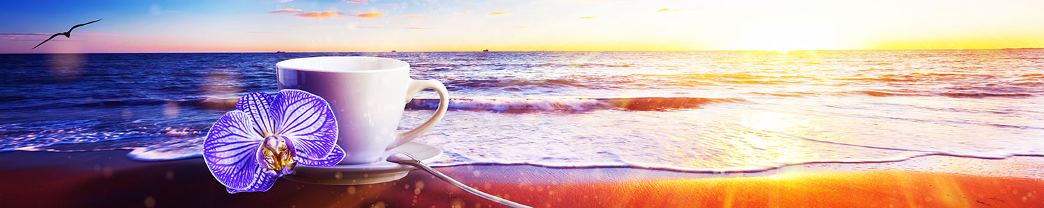 Fototapeten: Tasse Kaffee am Strand