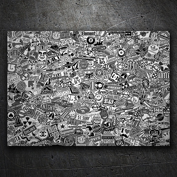 Aufkleber: Stickerbomb XL schwarzweiß