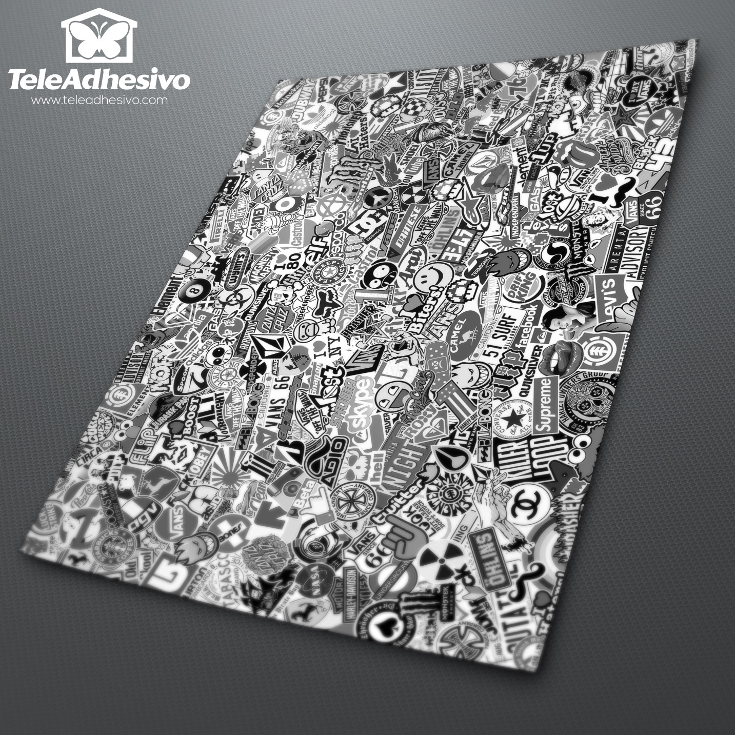 Aufkleber: Stickerbomb XL schwarzweiß