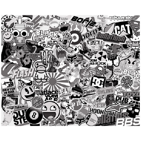 Aufkleber: Stickerbomb schwarzweiß