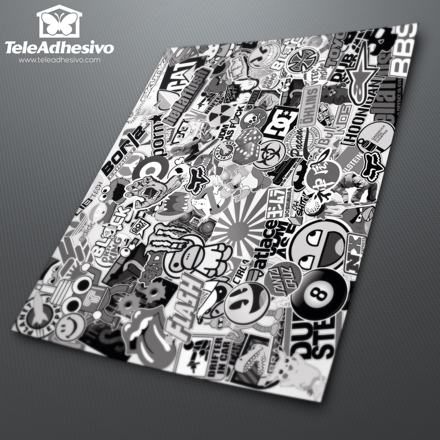 Aufkleber: Stickerbomb schwarzweiß