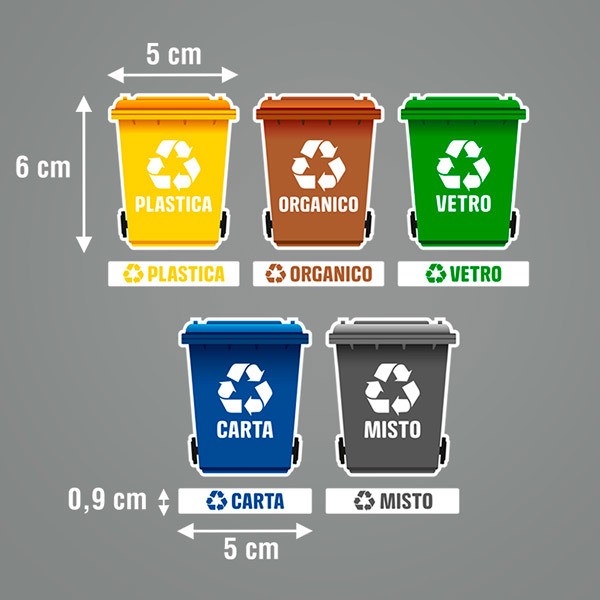 Aufkleber: Set 5X Aufklebers Recycling auf Italienisch