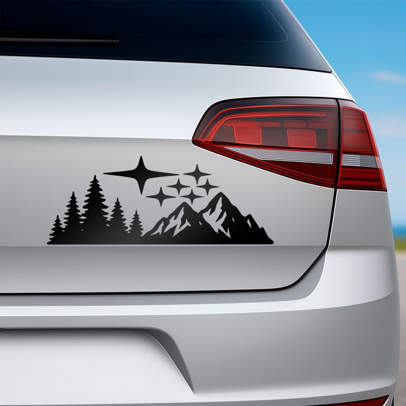 Aufkleber: Wald Berge Sterne Subaru