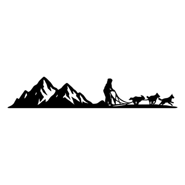 Aufkleber: Huskies mit verschneiten Bergen