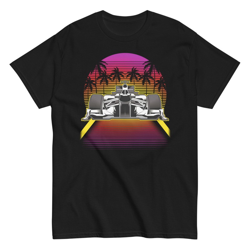 T-shirts: Vintage Formel-1-Wagen T-Shirt mit Sonnenuntergang