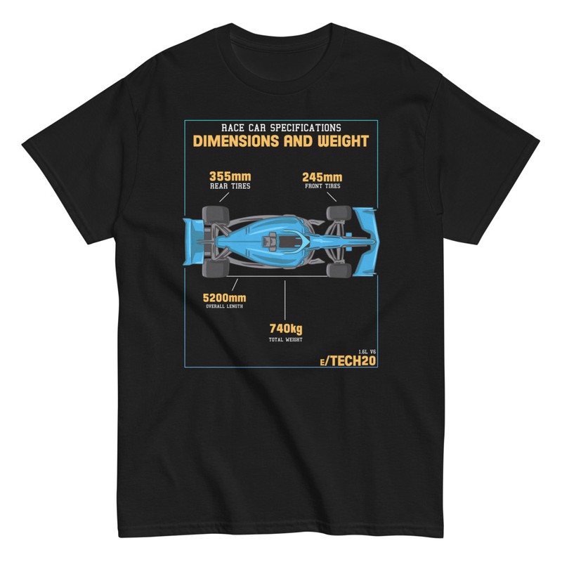 T-shirts: Spezifikationen von Rennwagen mit Formel 1