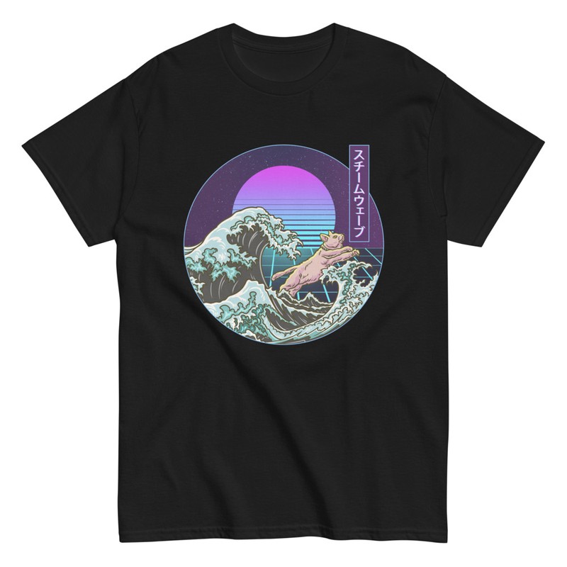 T-shirts: Katze auf Kanagawa Welle Vaporwave