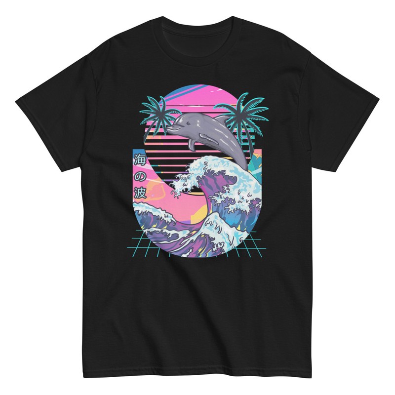 T-shirts: T-Shirt Ästhetischer Delfin Springt Über Große Wel