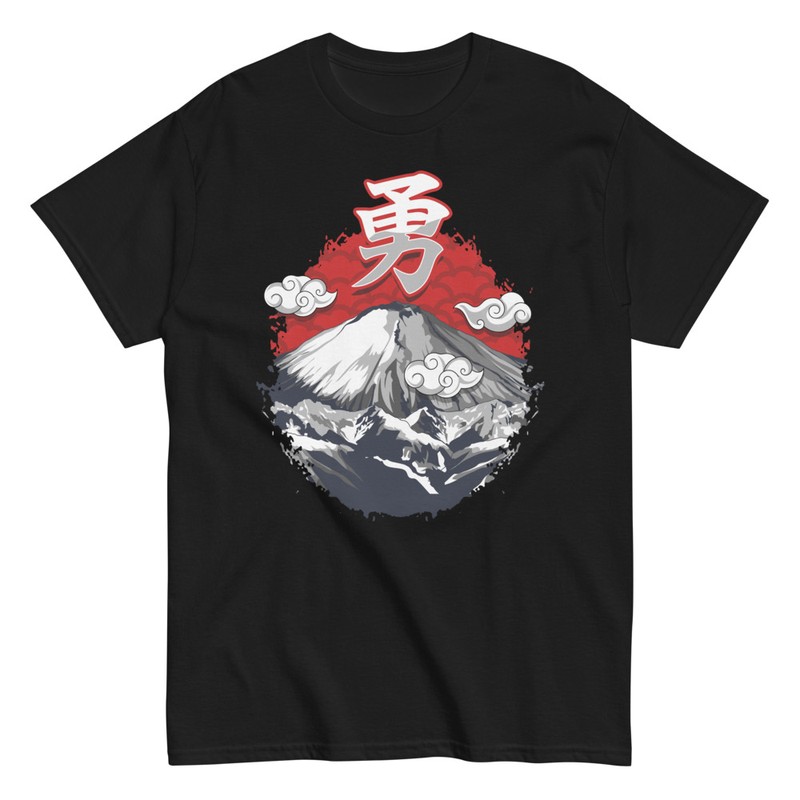 T-shirts: T-Shirt Fuji Berg mit Kanji und Wolken