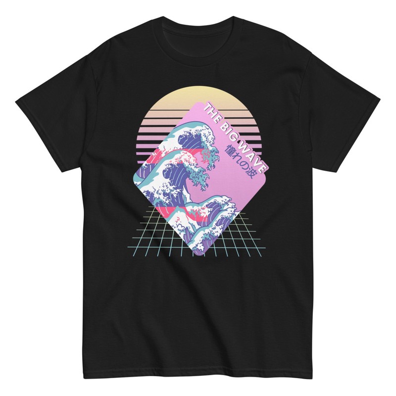 T-shirts: Vaporwave T-Shirt Die Große Welle im 90er Vintage 