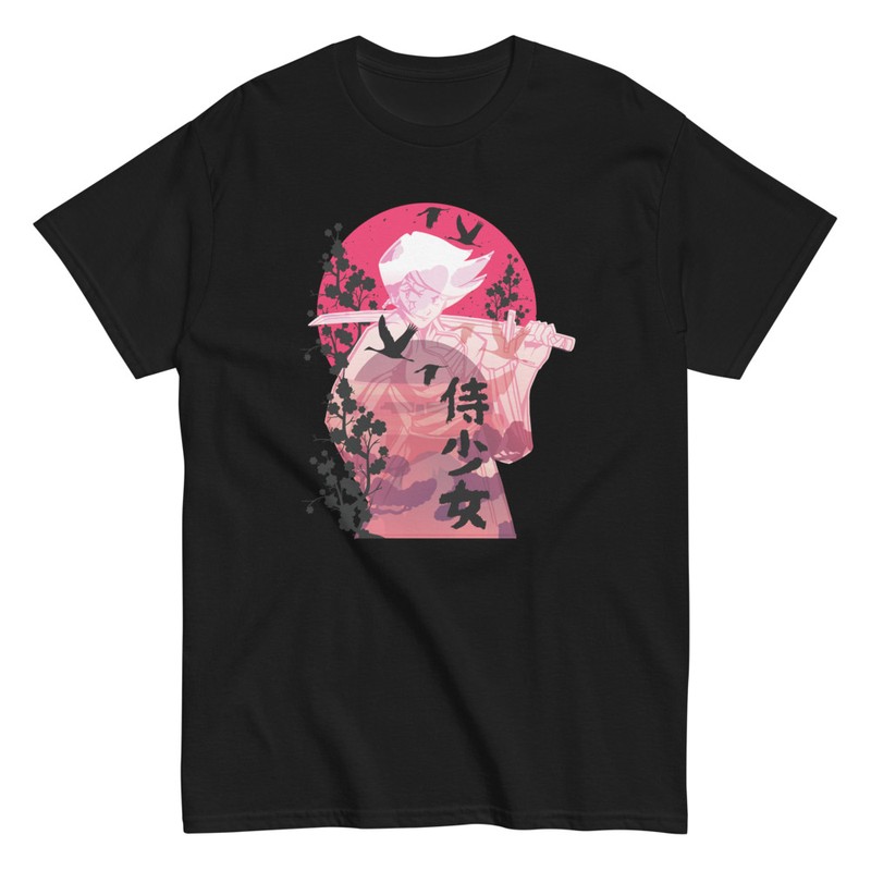 T-shirts: Anime T-Shirt mit Katana und Japanischem Kirschblü