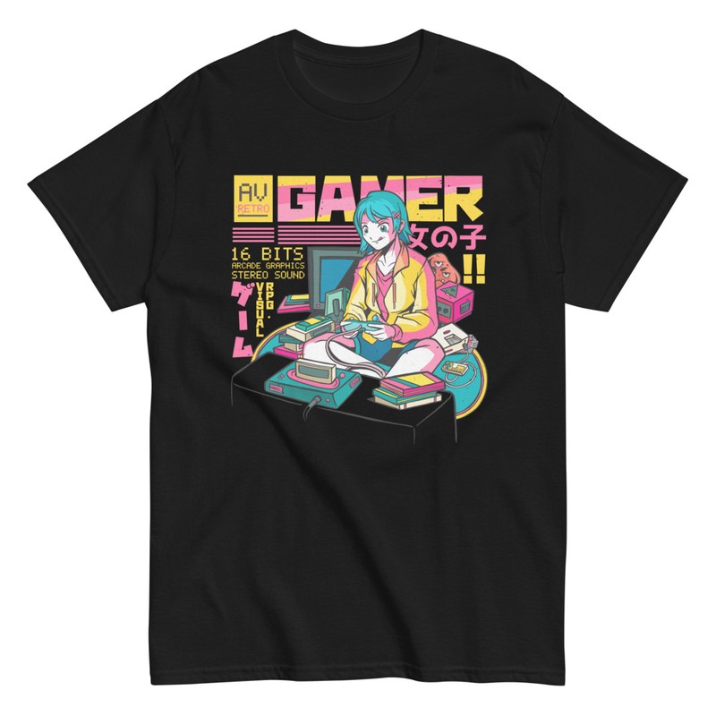 T-shirts: Anime Gamer T-Shirt - Charakter beim Spielen