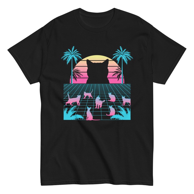 T-shirts: Vaporwave T-Shirt mit Katzen und Palmen