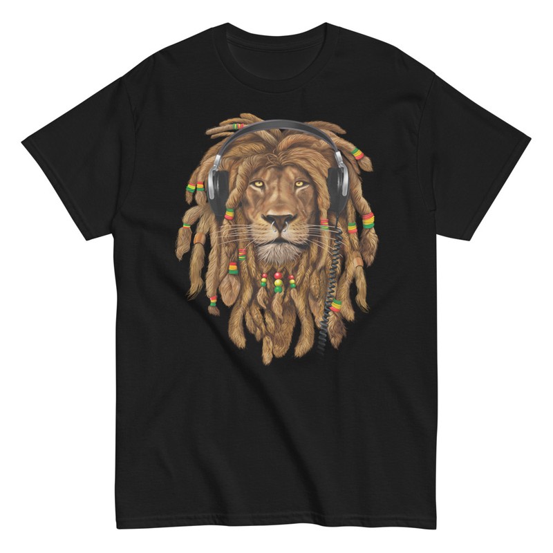 T-shirts: Rasta Löwe T-Shirt mit Kopfhörern