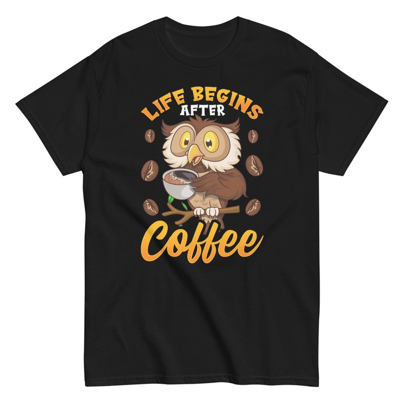 T-shirts: Eule mit Kaffee Das Leben Beginnt