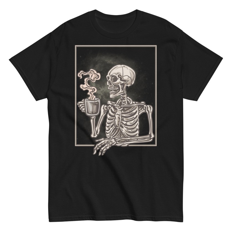 T-shirts: Skelett mit Kaffeetasse