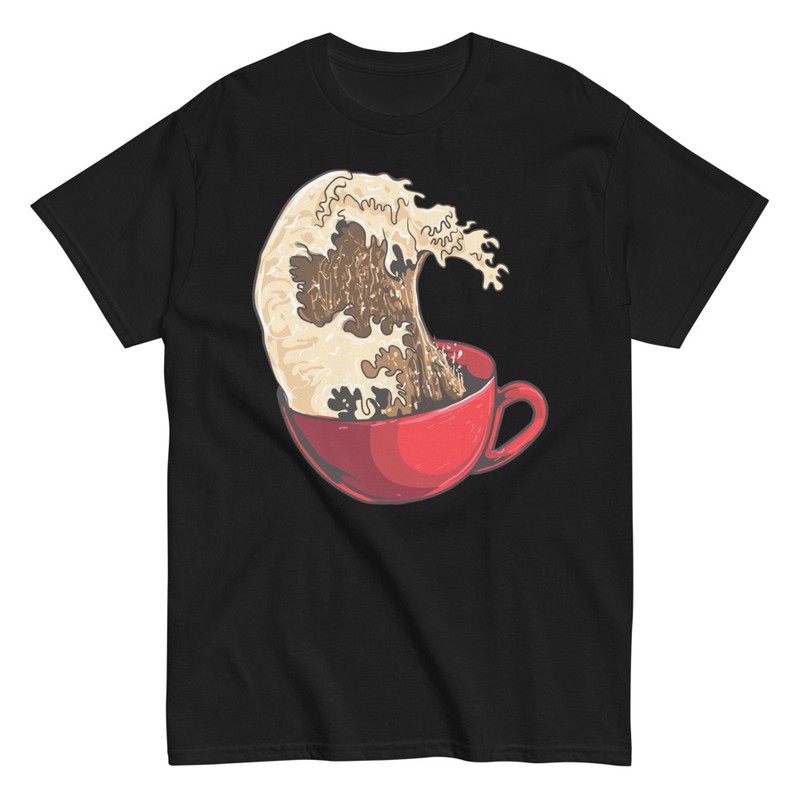 T-shirts: Kaffee T-Shirt Tasse Große Welle Kanagawa Spaß